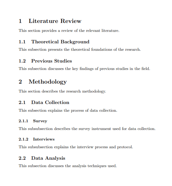 document sections and subsections example