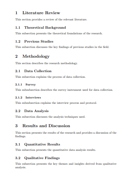 document sections and subsections example